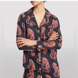Desmond & Dempsey Sansiando Tiger Pajama Long Button Top Size S